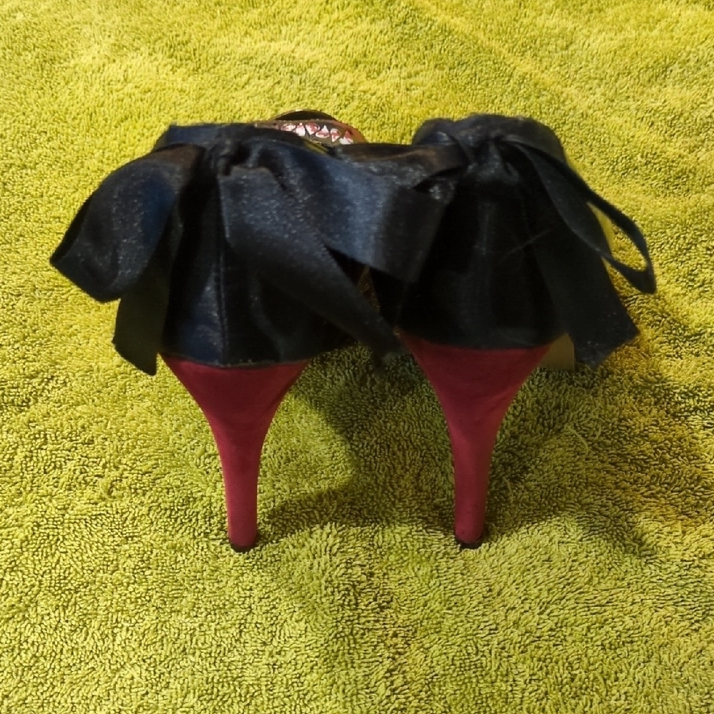 Iron Fist Black and Red Vampire Peep Toe Heels - Picture 3 of 8